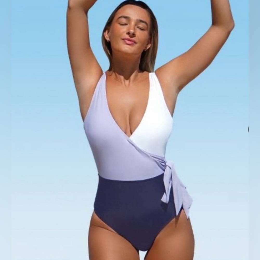 Cupshe one piece swimsuit color blocked wrap bathing suit summer vacation XL